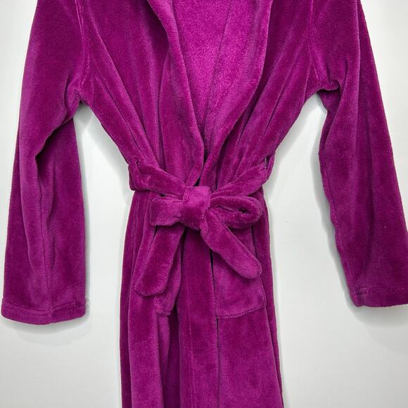 Lands' End Kids Purple Plush Fleece Bathrobe Size 12 Hood Attached Belt Robe - Picture 3 of 9